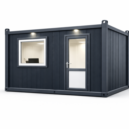 Birou modular compact cu fațadă albastru