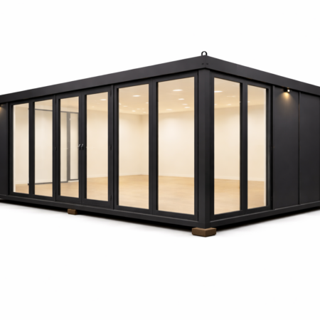 Clădire modulară modernă cu pereți de sticlă (1)