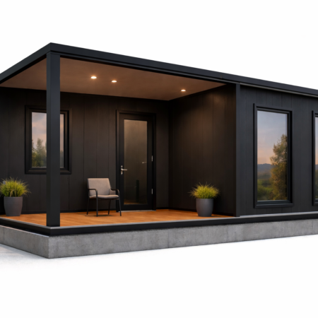 Clădire modulară modernă pe fundal alb (3)