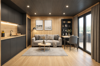 Interior modern al unei cabane modulare