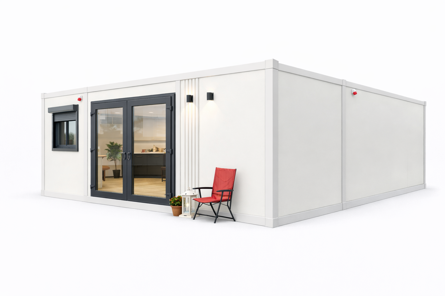 Casă modulară cu detalii elegante și mobile colorate Casă modulară cu detalii elegante și mobile colorate