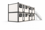 Construcție modulară temporară cu scară metalică