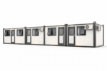 Construcție modulară temporară cu scară metalică